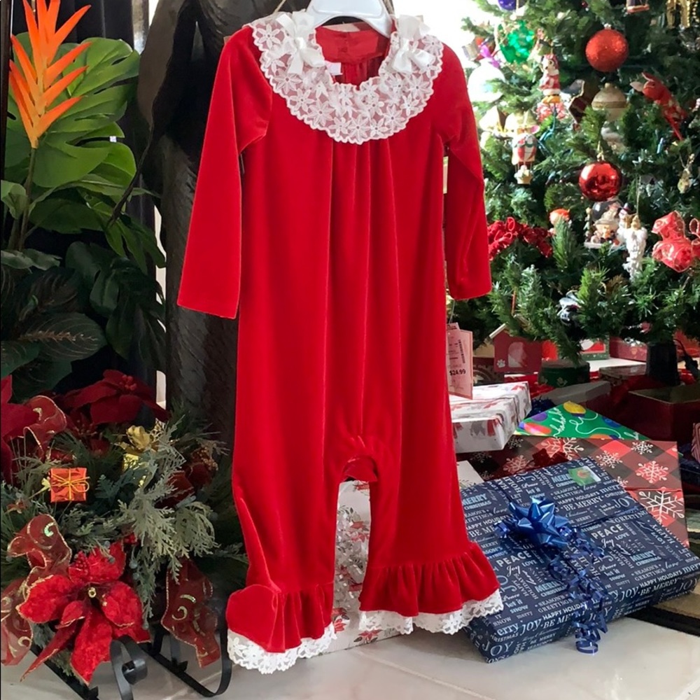 Christmas red velvet and lace jumper 24 m size 2yr